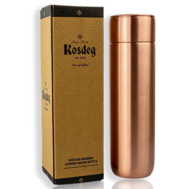 Kosdeg Copper Water Bottle - 16oz Vintage Modern Design - An Ayurvedic Copper Vessel For Drinking - Drink More Water, Lower Your Sugar Intake And Enjoy The Health Benefits - Image 1